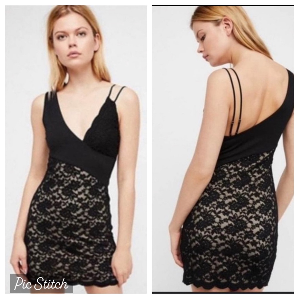 Free People Lower East Side Black Lace Illusion Mini Dress